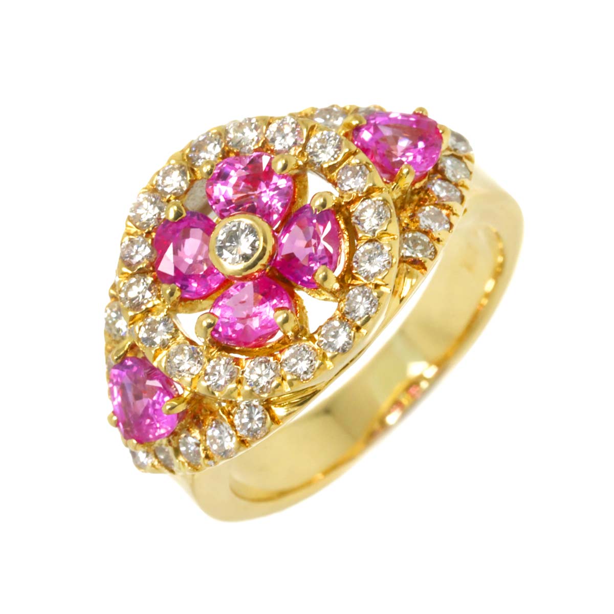 PinkSapphire 1.85ct Diamond 0.87ct Ring 18K YG 5.75-6(US)