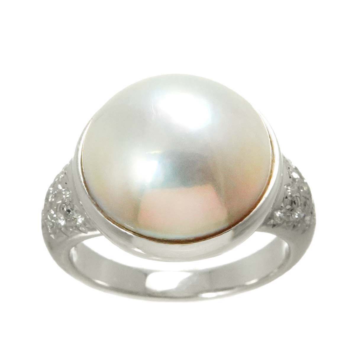 Mabe Pearl Diamond 0.23ct Ring 18K WG 6.25-6.5