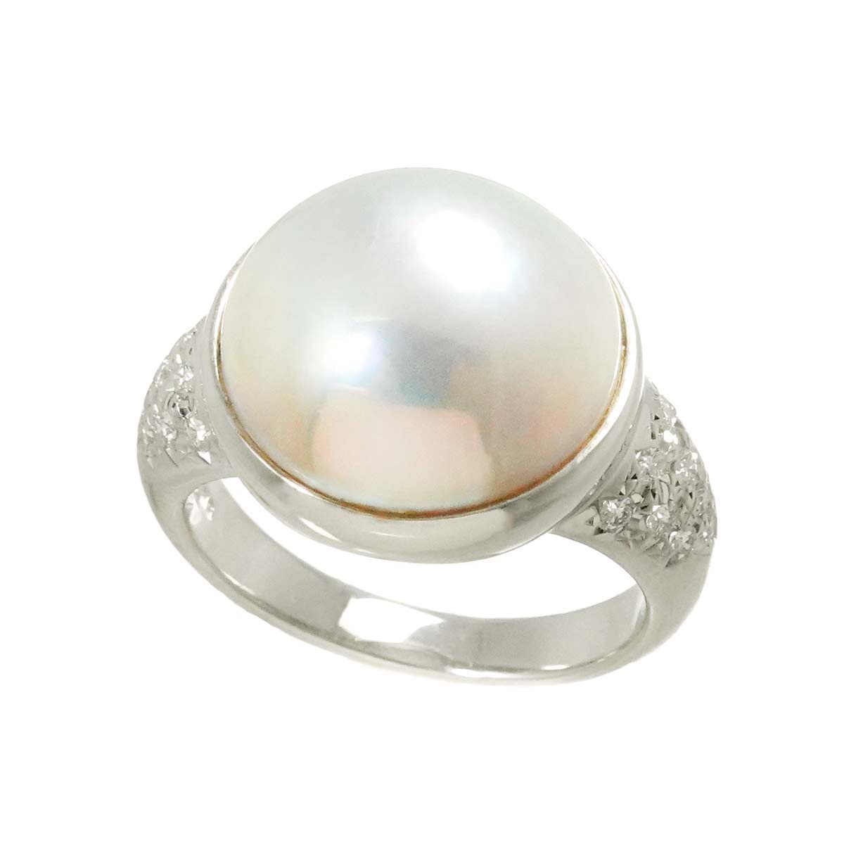 Mabe Pearl Diamond 0.23ct Ring 18K WG 6.25-6.5