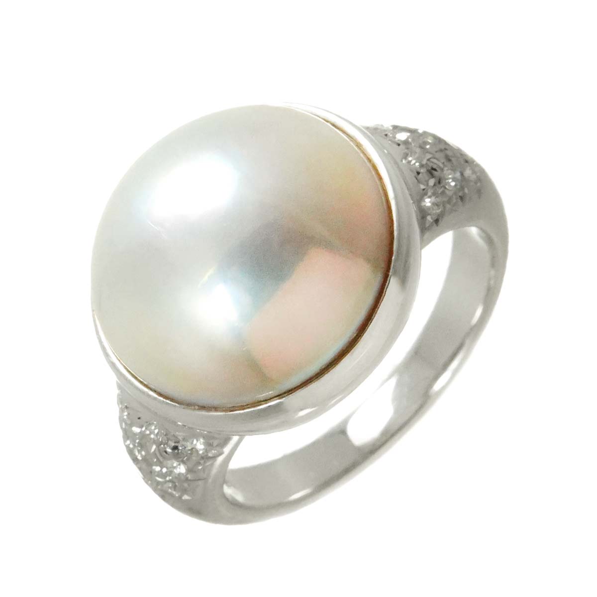 Mabe Pearl Diamond 0.23ct Ring 18K WG 6.25-6.5