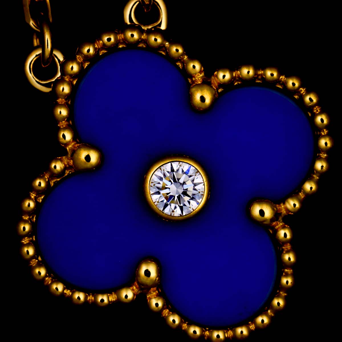 Vintage Alhambra Blue Sable Diamond Necklace 18K YG