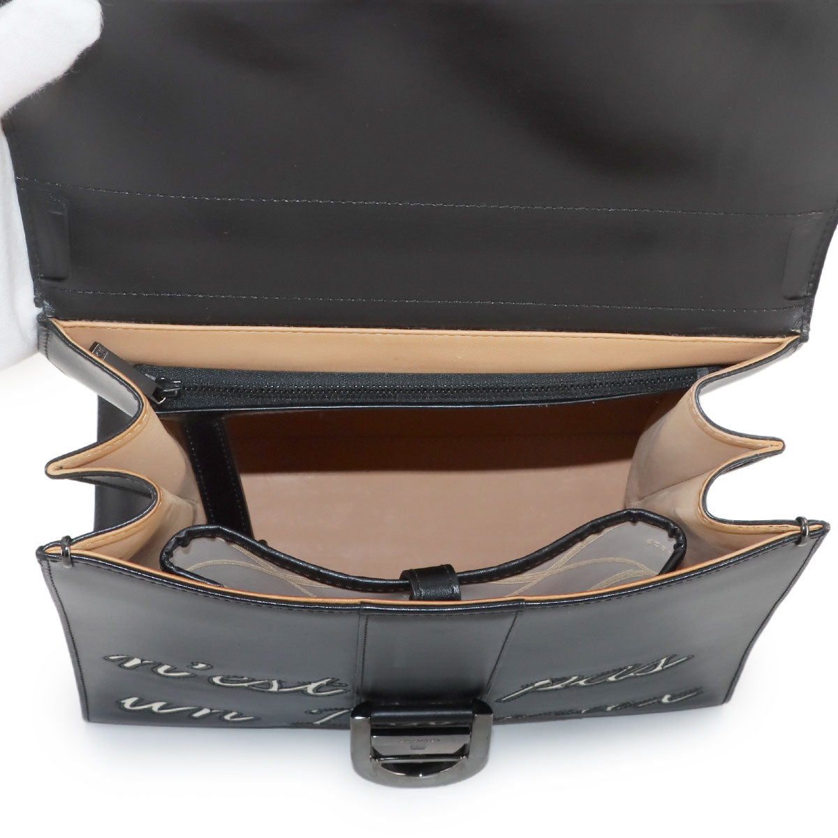 Brillant L'Humour MM Hand Shoulder Bag Leather Black White