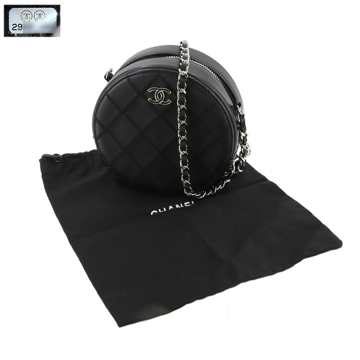 Round Classic Chain Mini Bag Leather Black AP1126