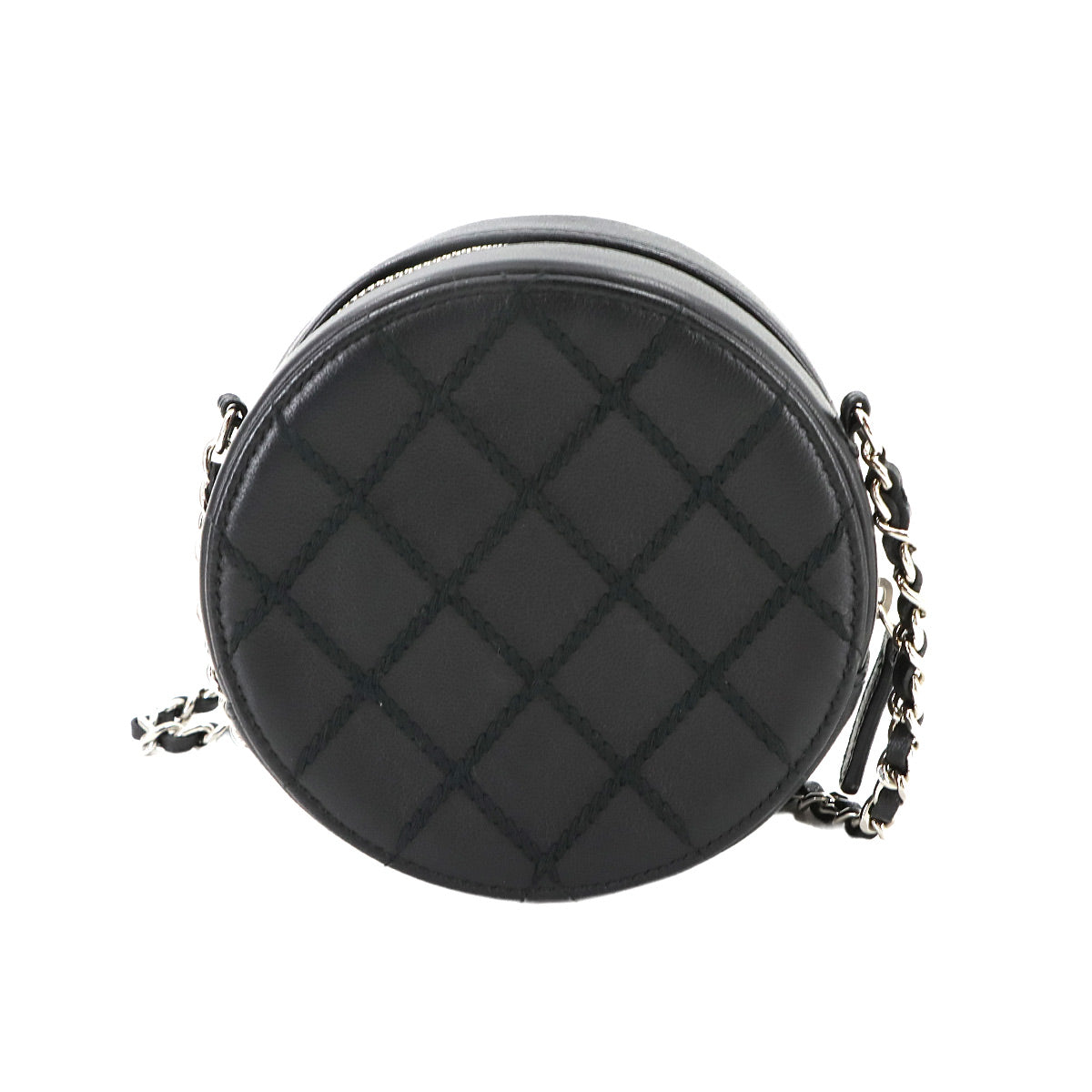 Matelasse Chain Shoulder Bag Leather Black Round AP1126 Purse