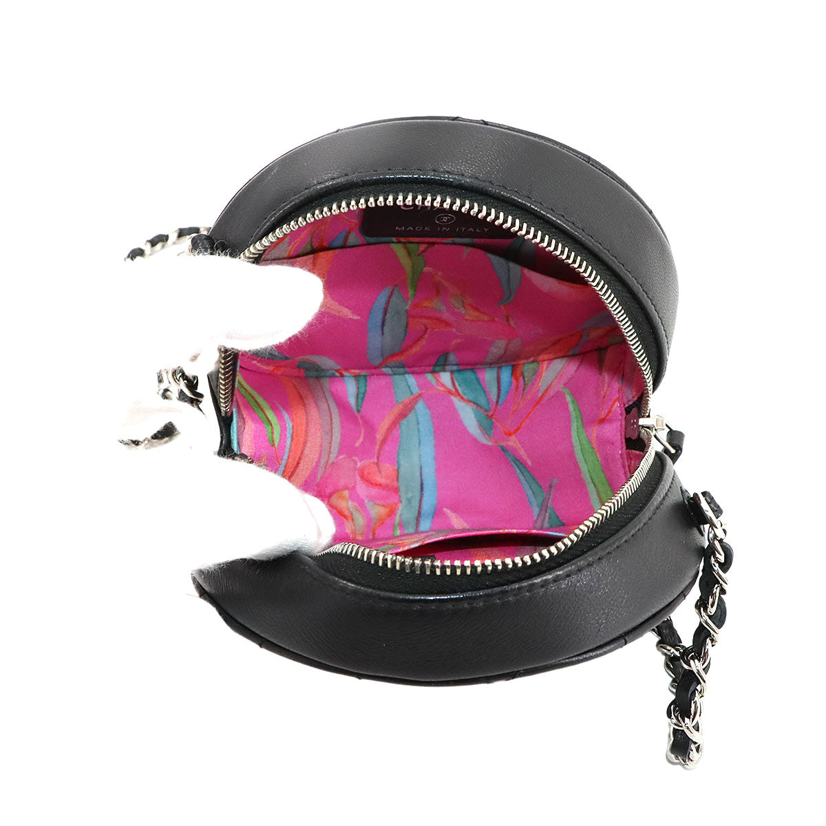 Matelasse Chain Shoulder Bag Leather Black Round AP1126 Purse