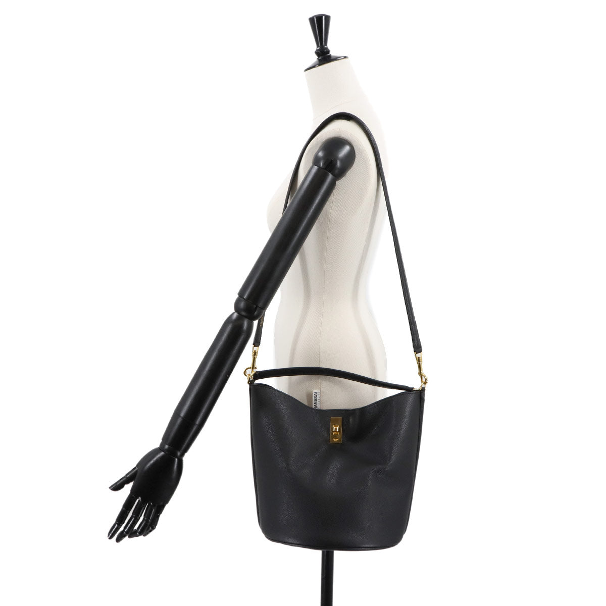 16 Bucket Bag 2way Hand Shoulder Bag Leather Black 195573CR4