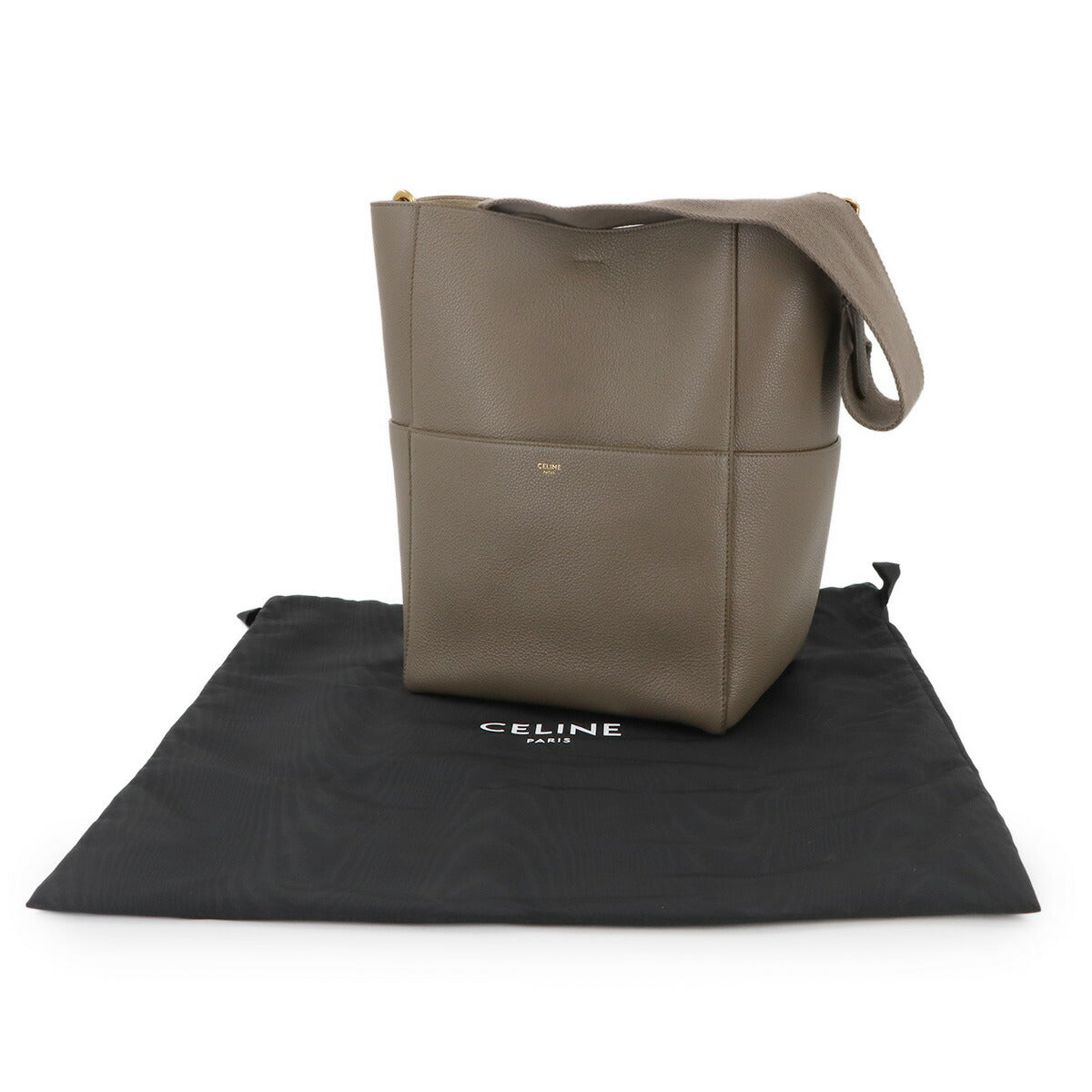 Sangle Medium Bucket Shoulder Bag Leather Taupe 189593 Purse