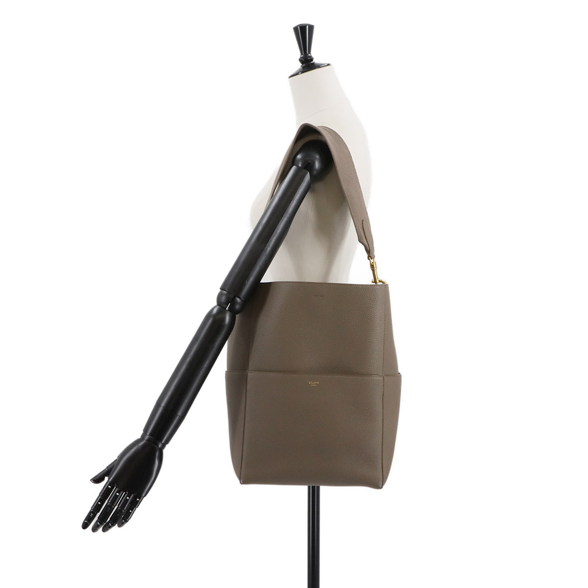 Sangle Medium Bucket Shoulder Bag Leather Taupe 189593 Purse