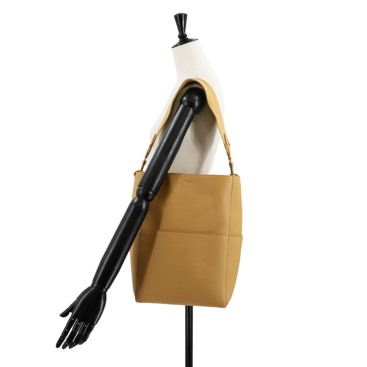 Sangle Medium Bucket Shoulder Bag Leather Cumin 189593 Purse