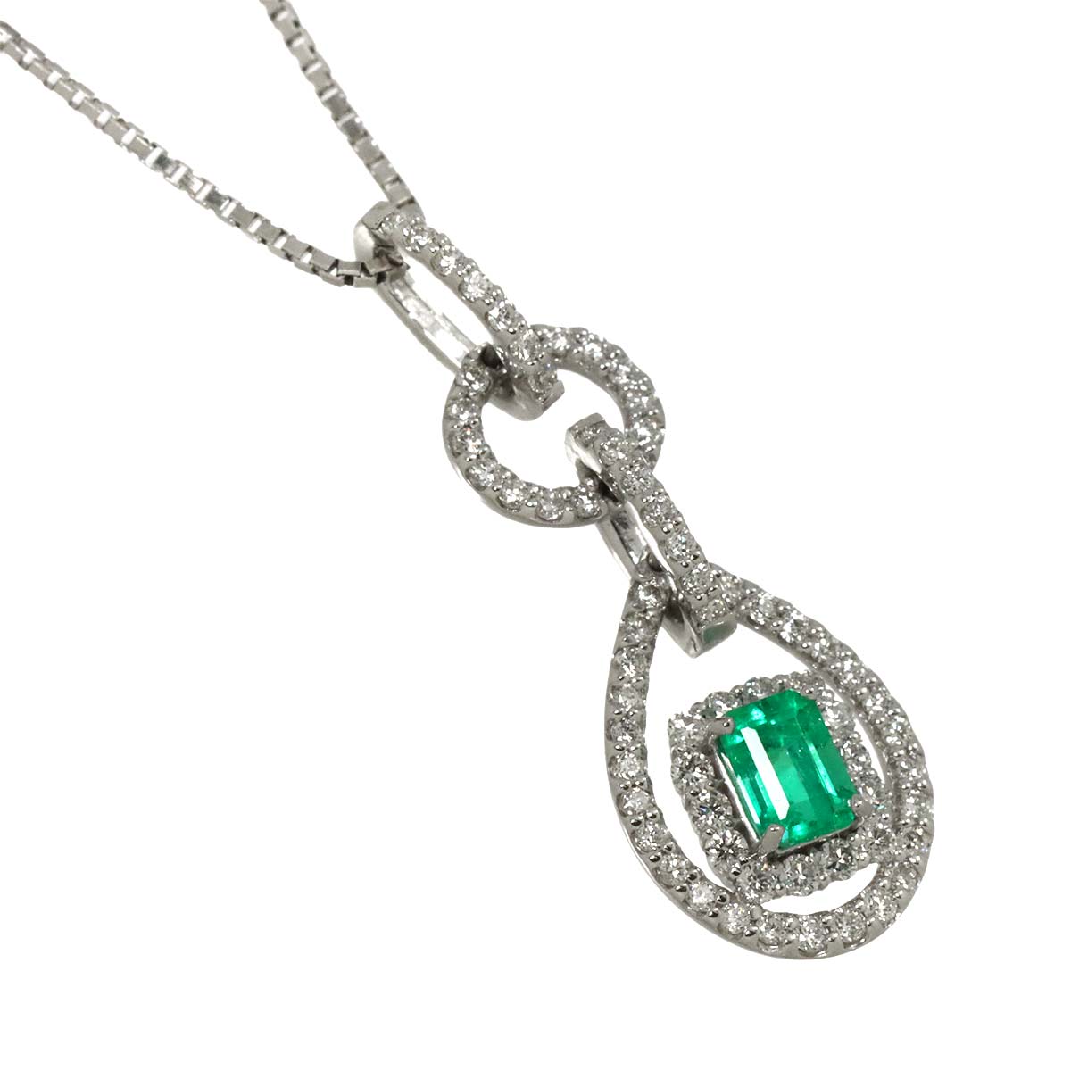 Emerald 0.26ct Diamond 0.30ct Necklace 18K K18 WG White Gold 750