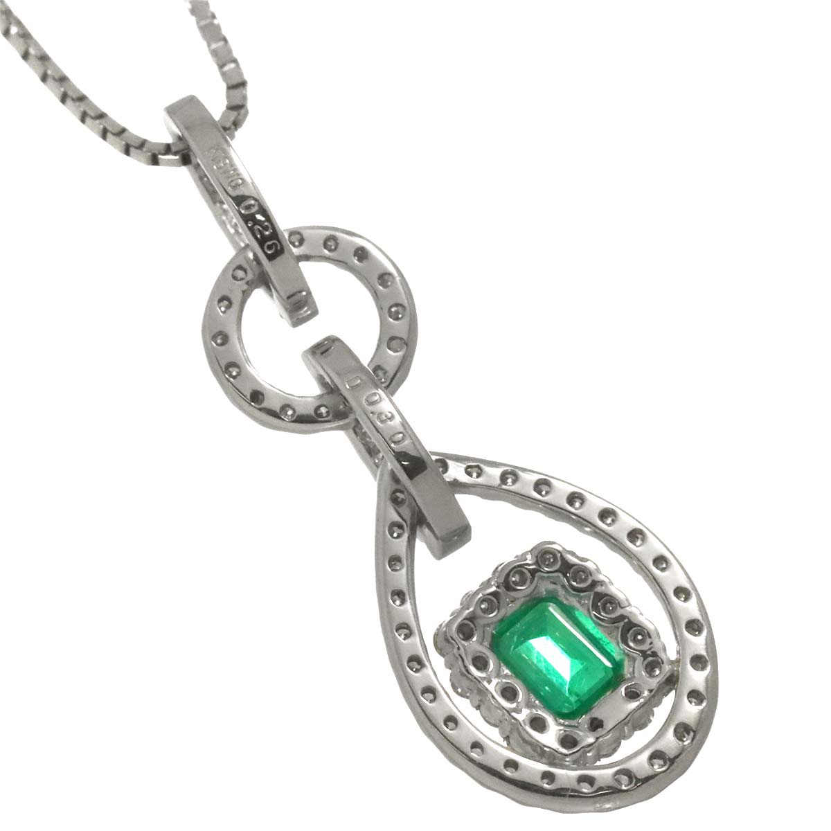 Emerald 0.26ct Diamond 0.30ct Necklace 18K K18 WG White Gold 750
