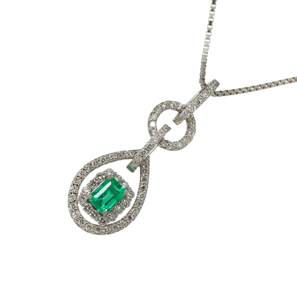 Emerald 0.26ct Diamond 0.30ct Necklace 18K K18 WG White Gold 750