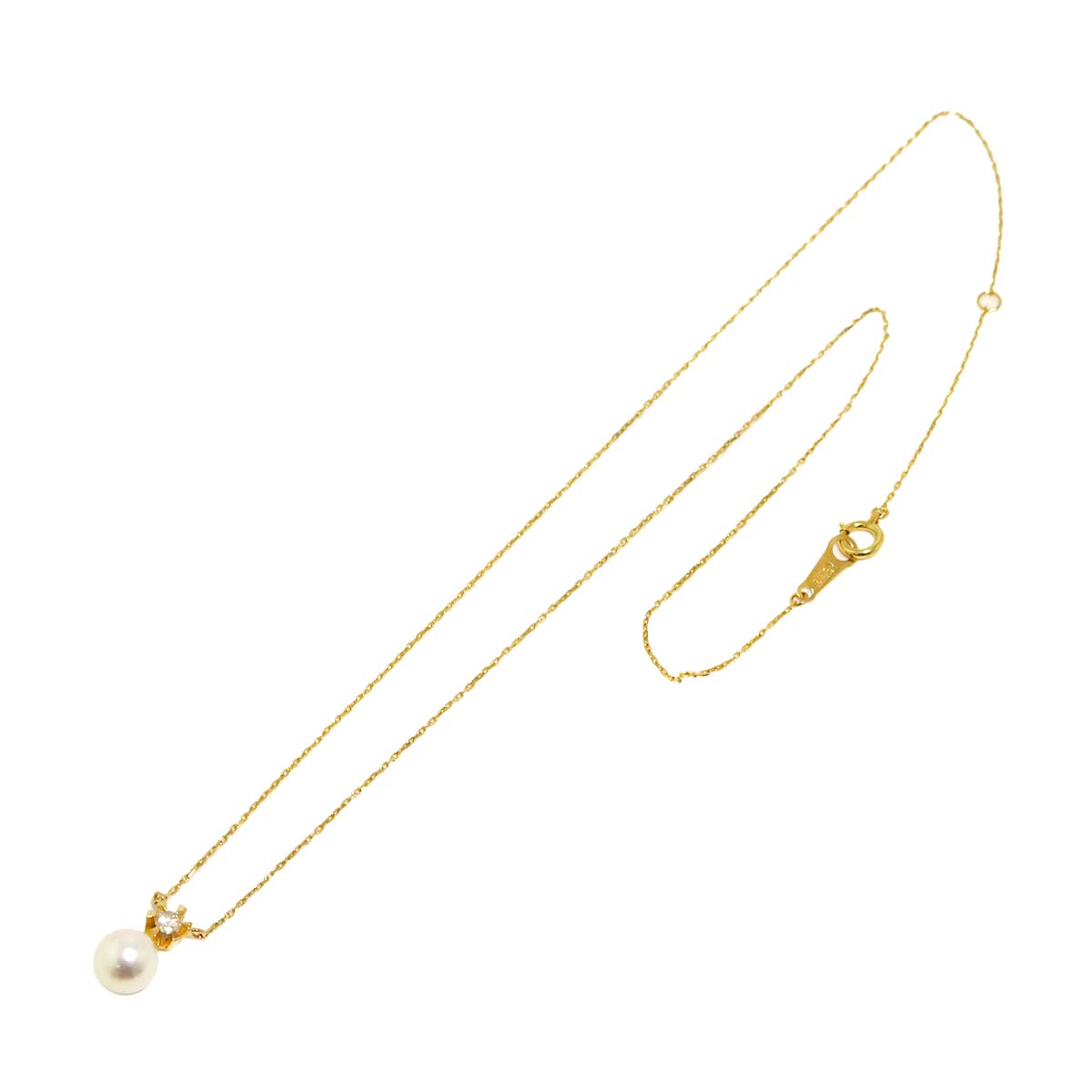 Akoya Pearl 6.5mm Diamond Necklace 18K K18 YG Yellow Gold 750