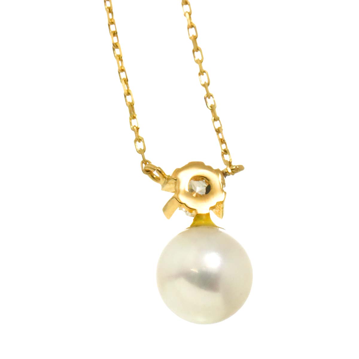 Akoya Pearl 6.5mm Diamond Necklace 18K K18 YG Yellow Gold 750