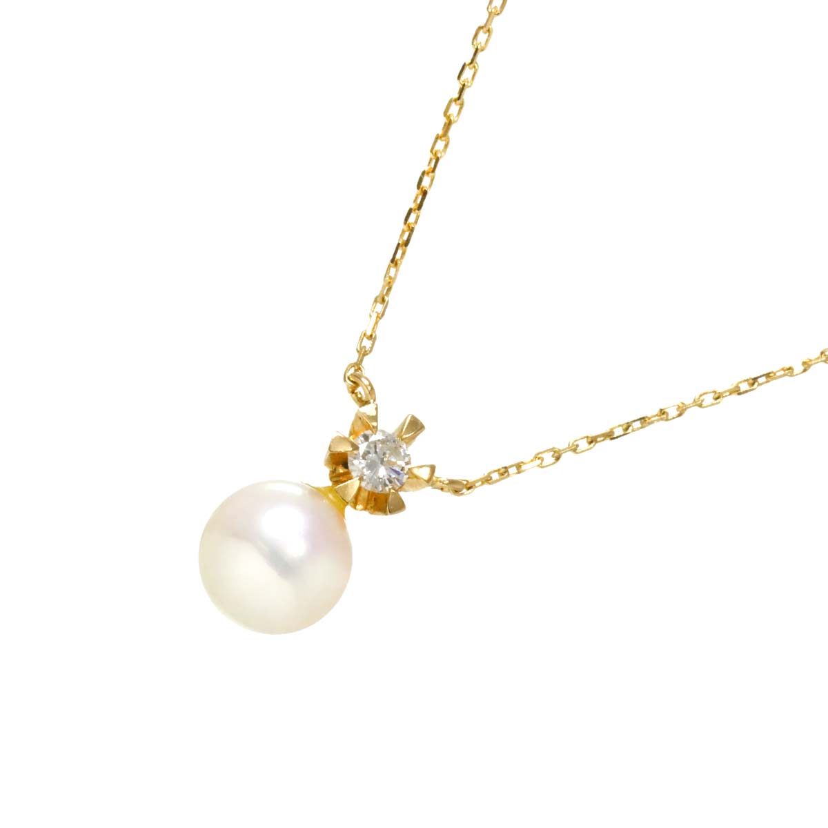 Akoya Pearl 6.5mm Diamond Necklace 18K K18 YG Yellow Gold 750