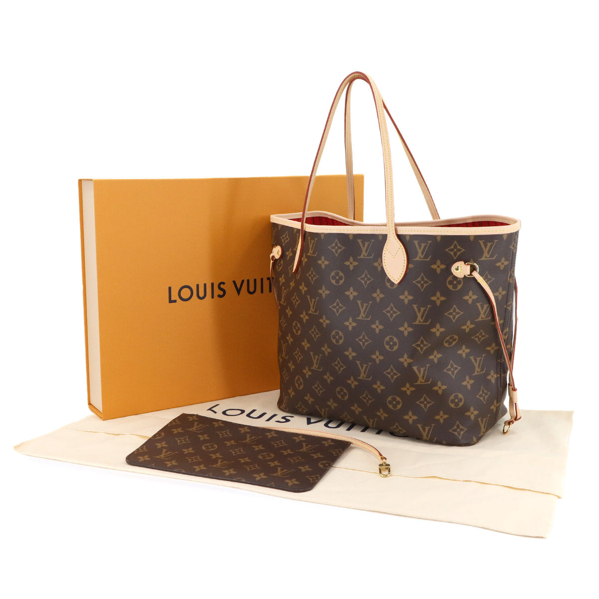 Monogram Neverfull MM Tote Bag Brown Cerise M46987