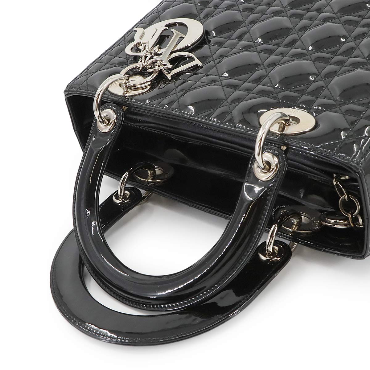 Lady Dior Medium Hand Shoulder Bag Enamel Black