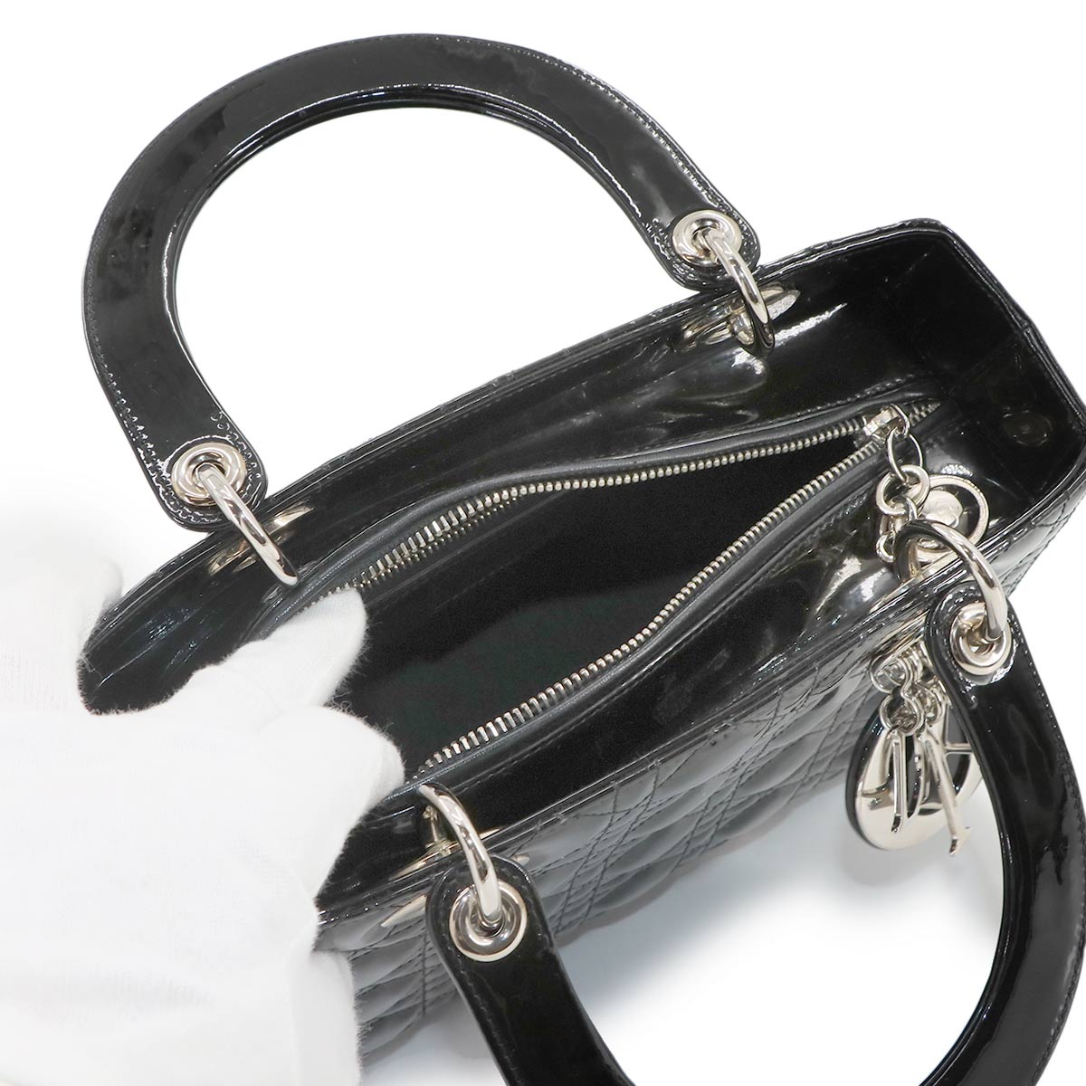 Lady Dior Medium Hand Shoulder Bag Enamel Black