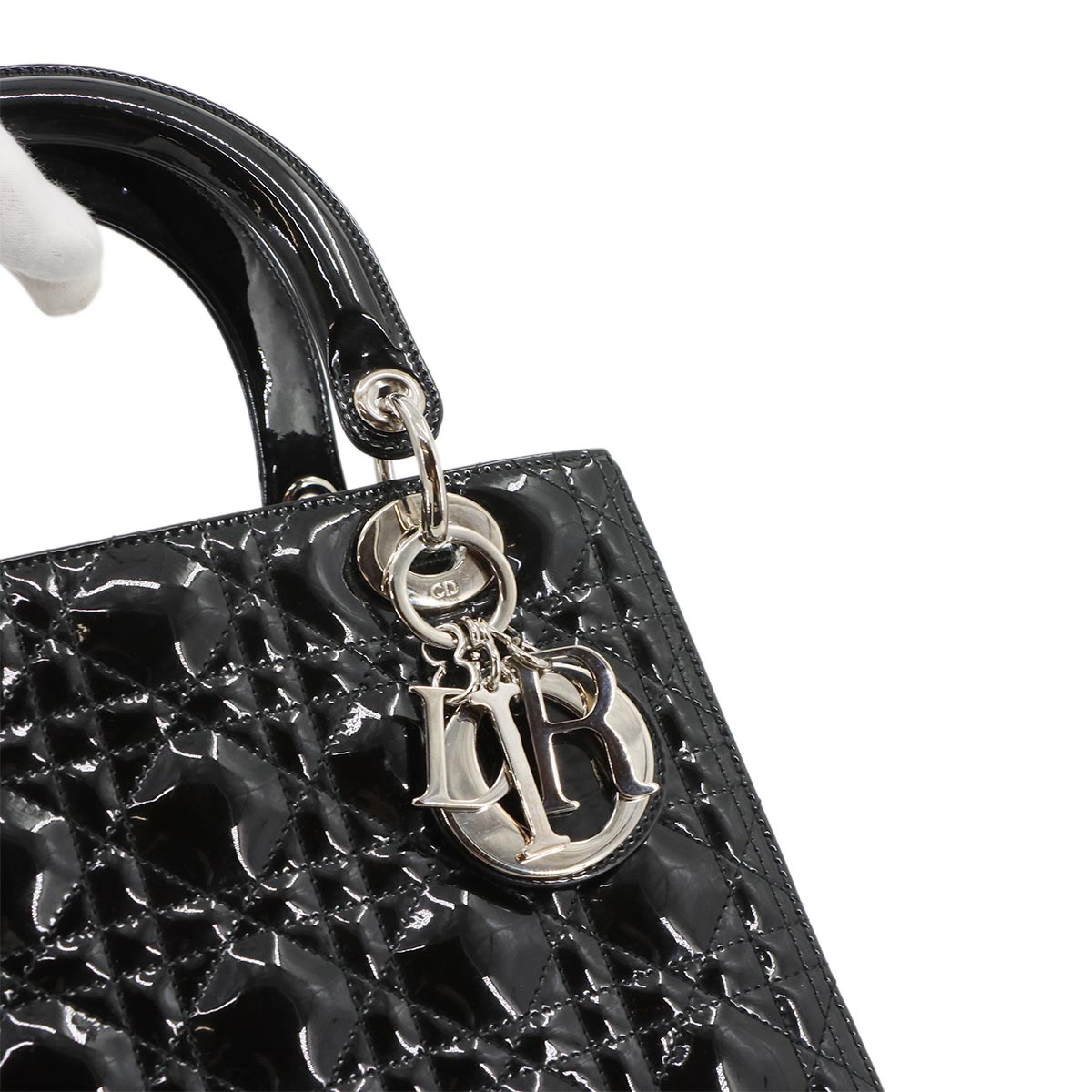 Lady Dior Medium Hand Shoulder Bag Enamel Black