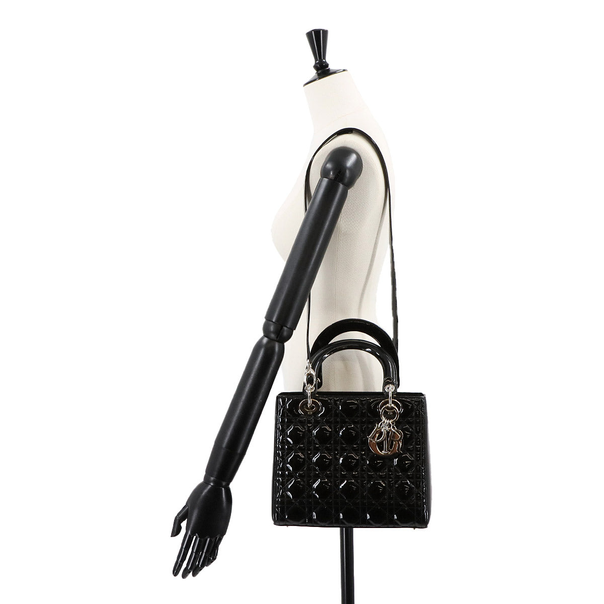 Lady Dior Medium Hand Shoulder Bag Enamel Black