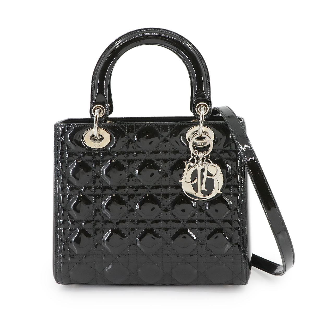 Lady Dior Medium Hand Shoulder Bag Enamel Black