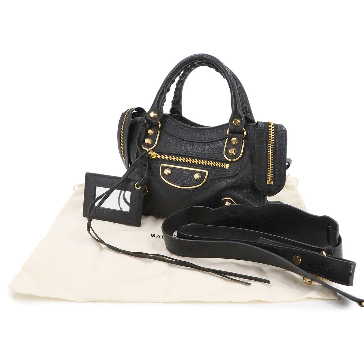 Classic Metalic Edge Mini City Hand Shoulder Bag Black