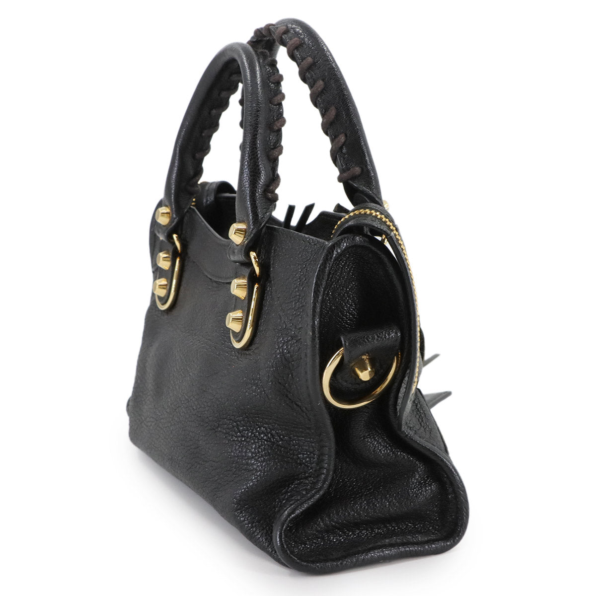 Classic Metalic Edge Mini City Hand Shoulder Bag Black