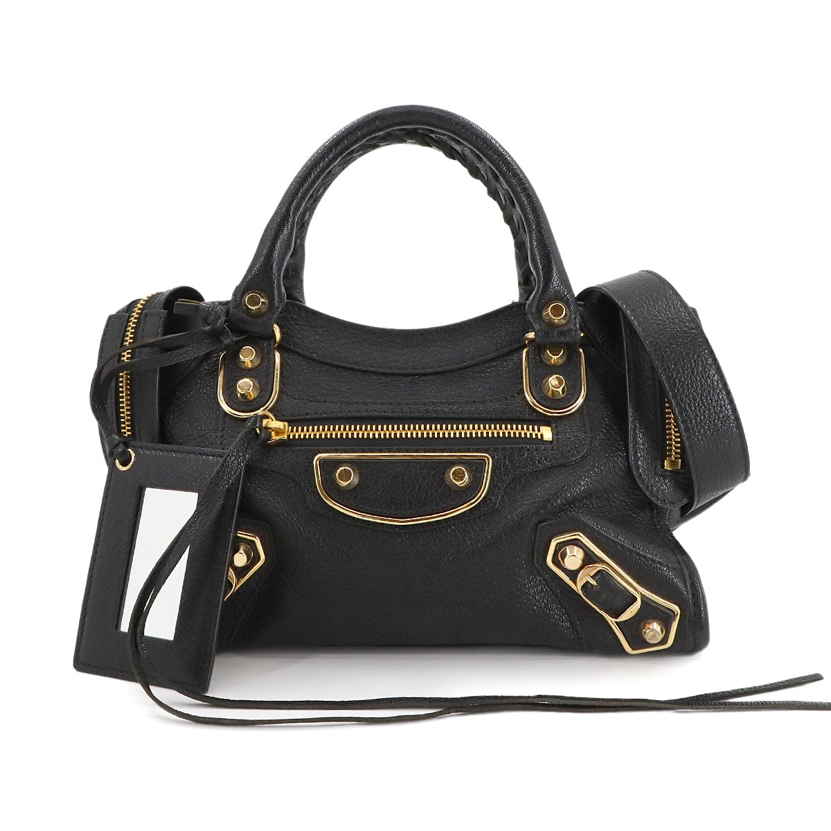 Classic Metalic Edge Mini City Hand Shoulder Bag Black