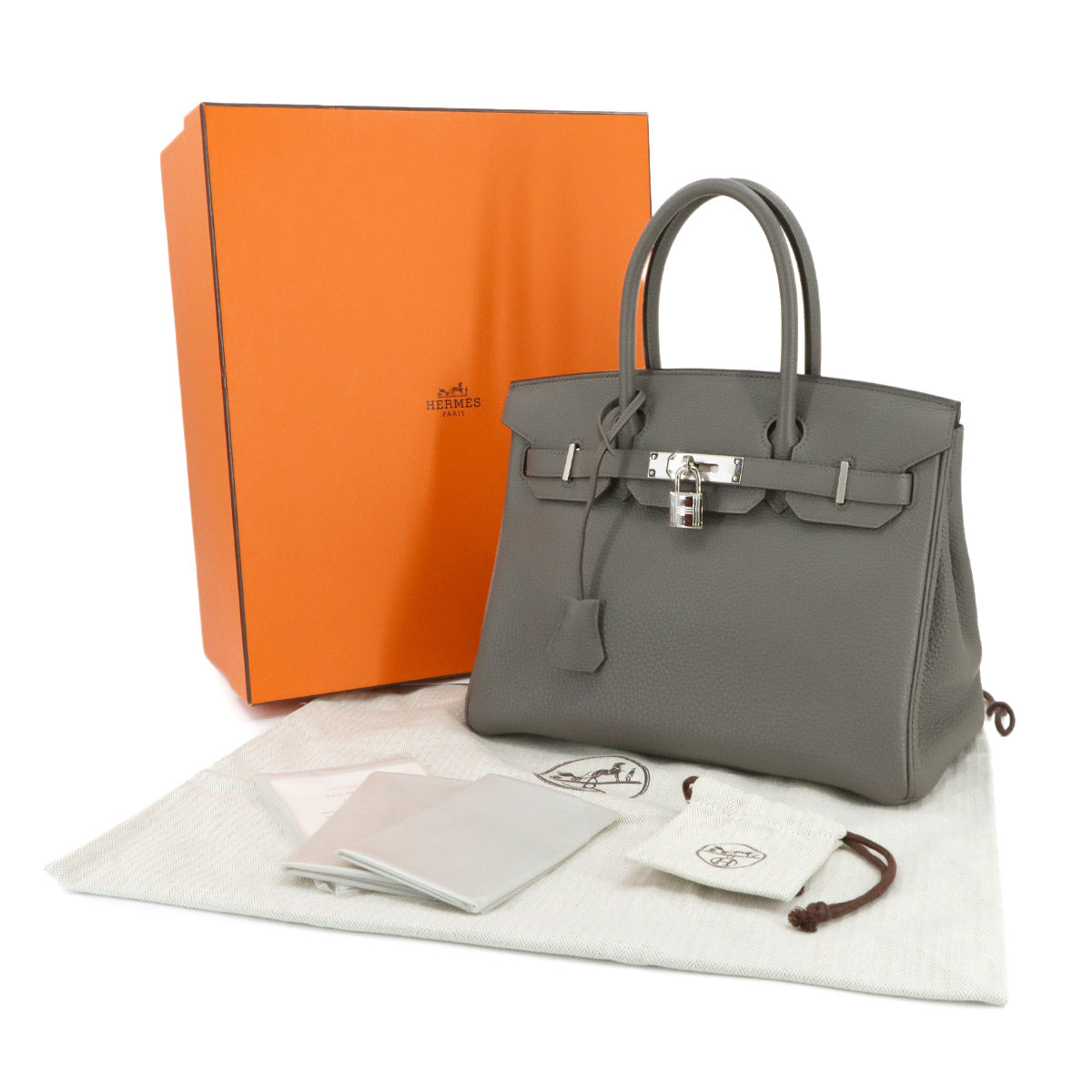 Birkin 30 Veau Togo Etain Hand Bag Grey Purse