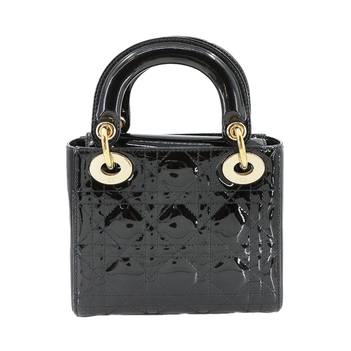 Lady Dior Mini Hand Shoulder Bag Patent leather Black