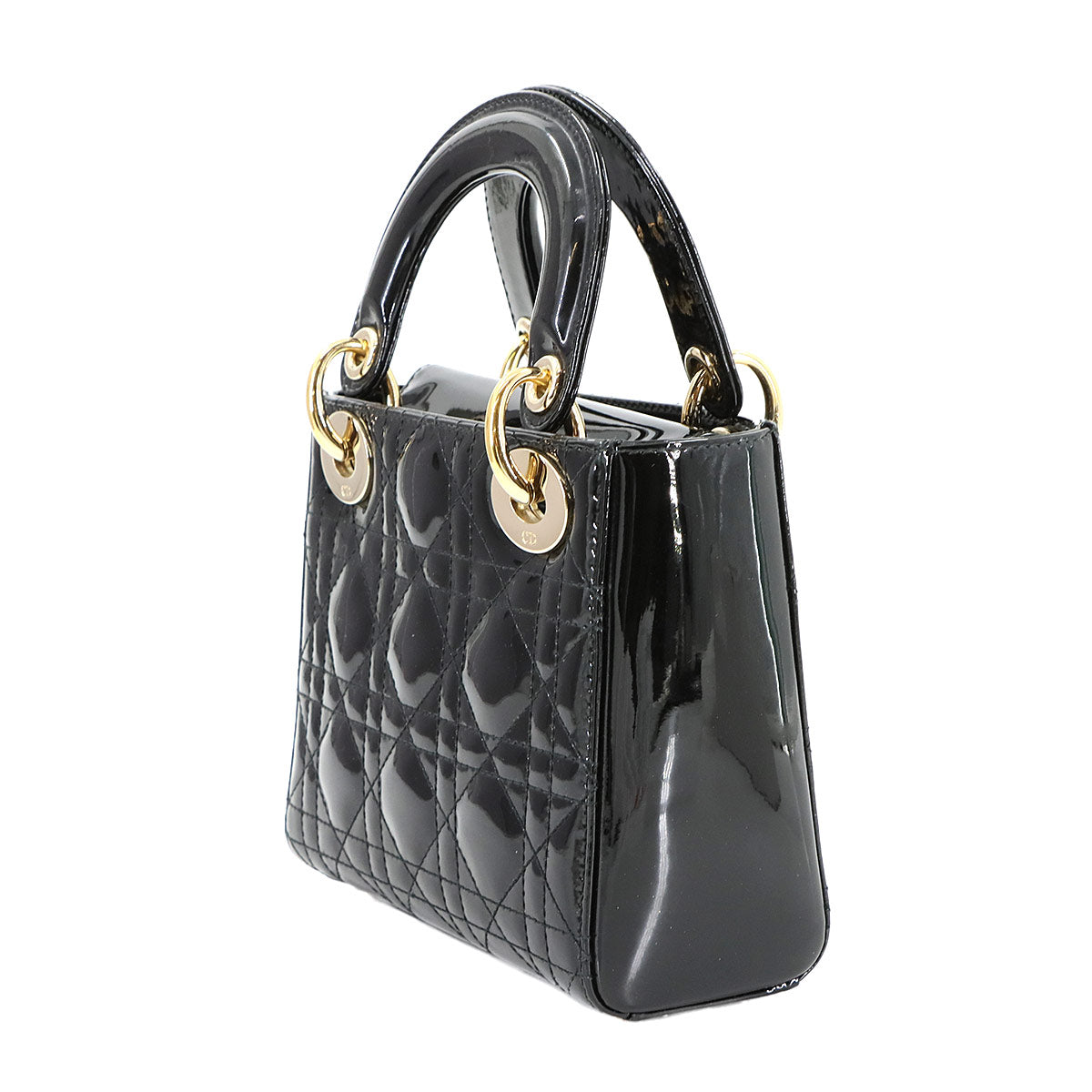 Lady Dior Mini Hand Shoulder Bag Patent leather Black