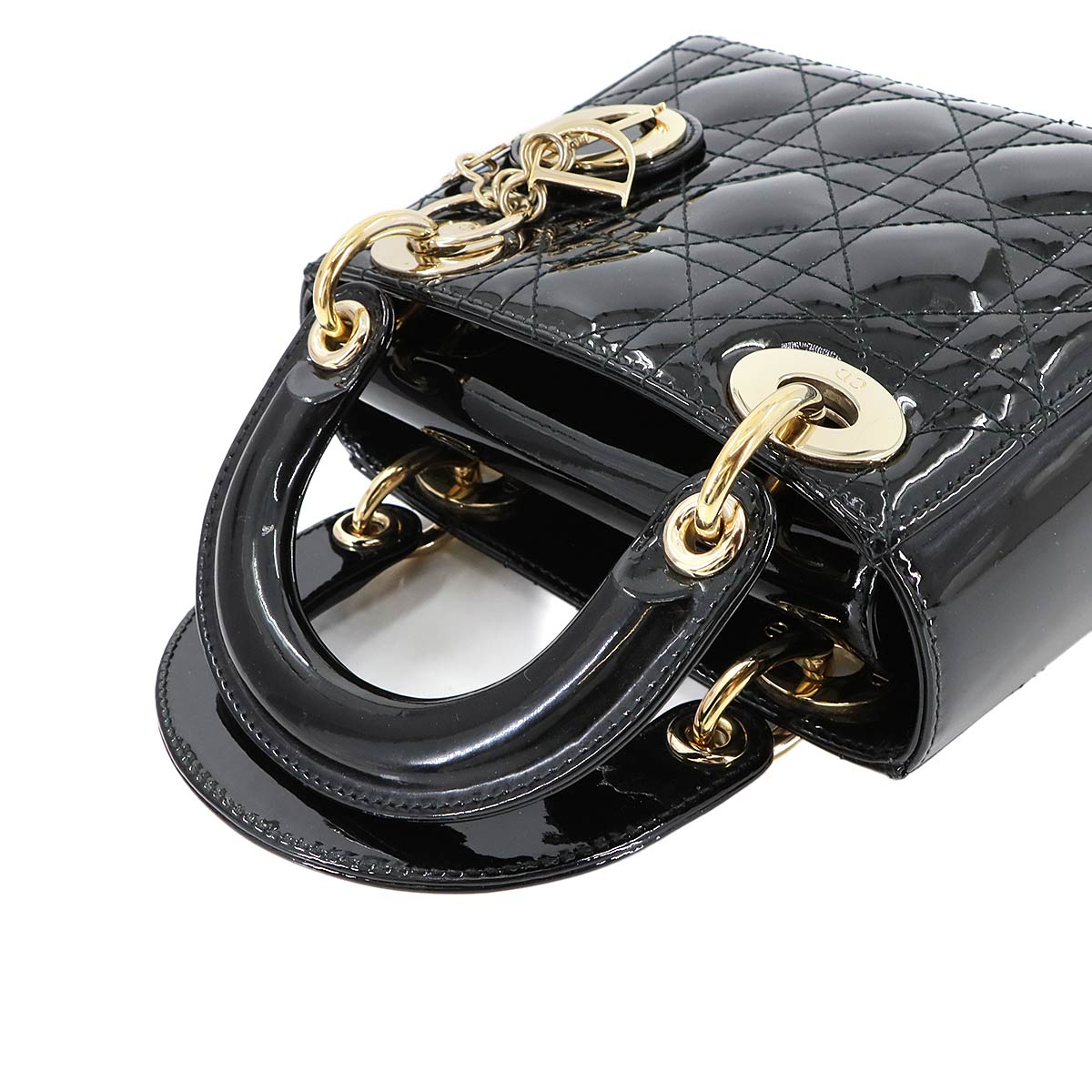 Lady Dior Mini Hand Shoulder Bag Patent leather Black