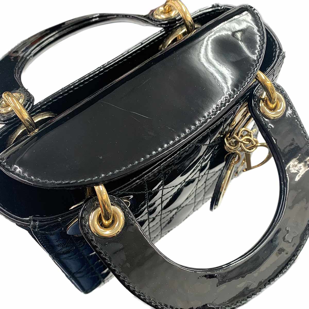 Lady Dior Mini Hand Shoulder Bag Patent leather Black