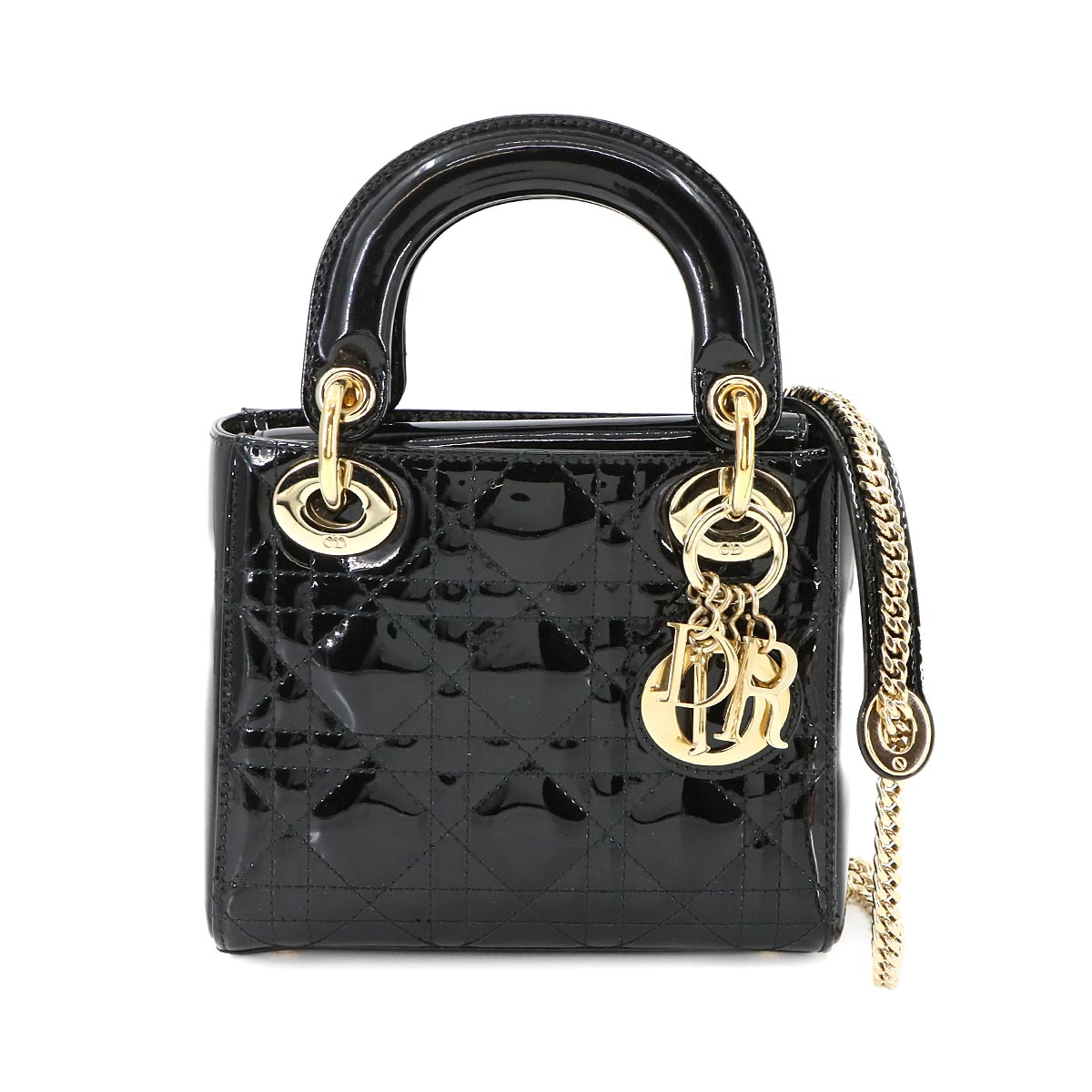 Lady Dior Mini Hand Shoulder Bag Patent leather Black