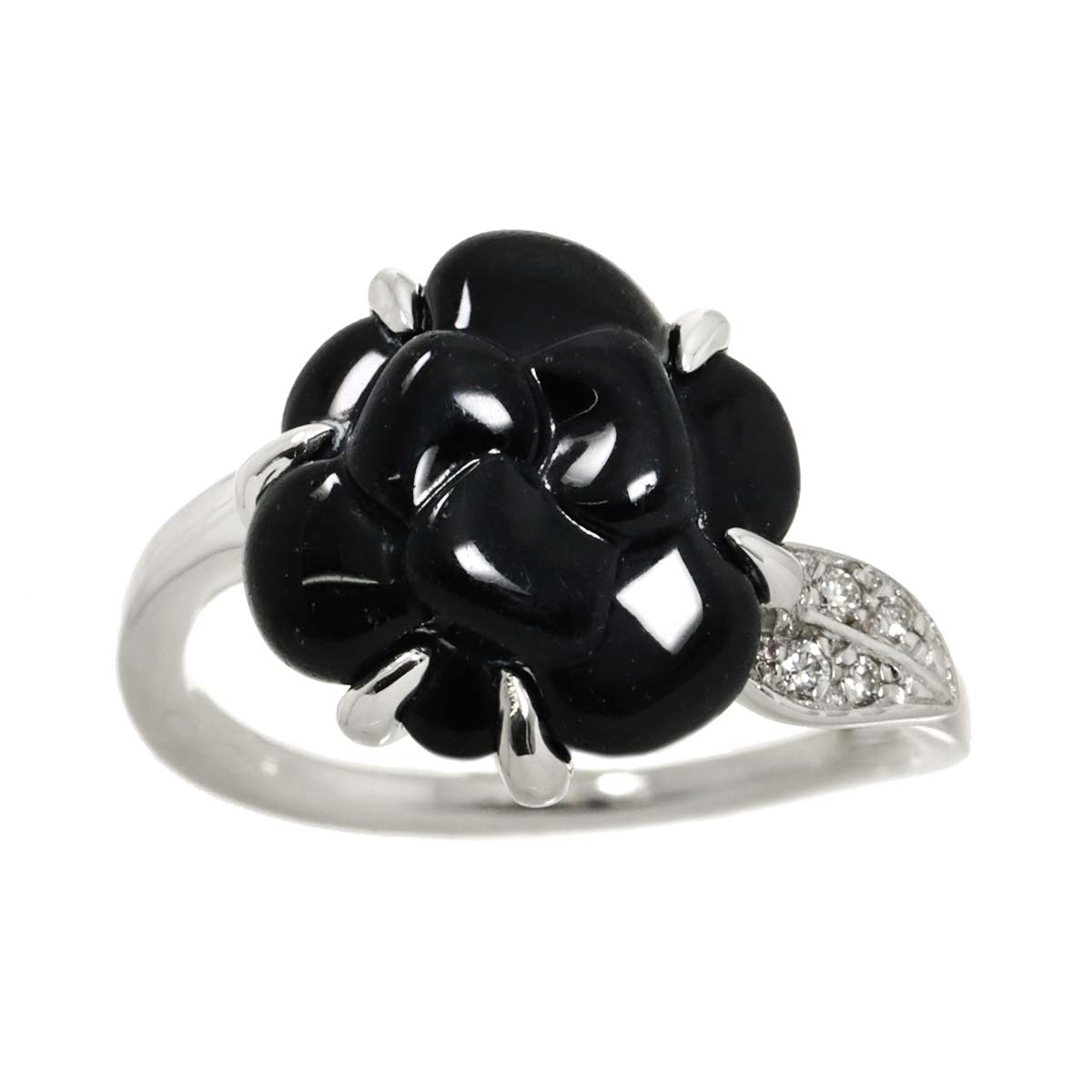 Camelia Onyx Diamond Ring 18K WG 750 Size48 4.5(US) Onyx Diamond Ring 18K WG 750 Size48 4.5(US)