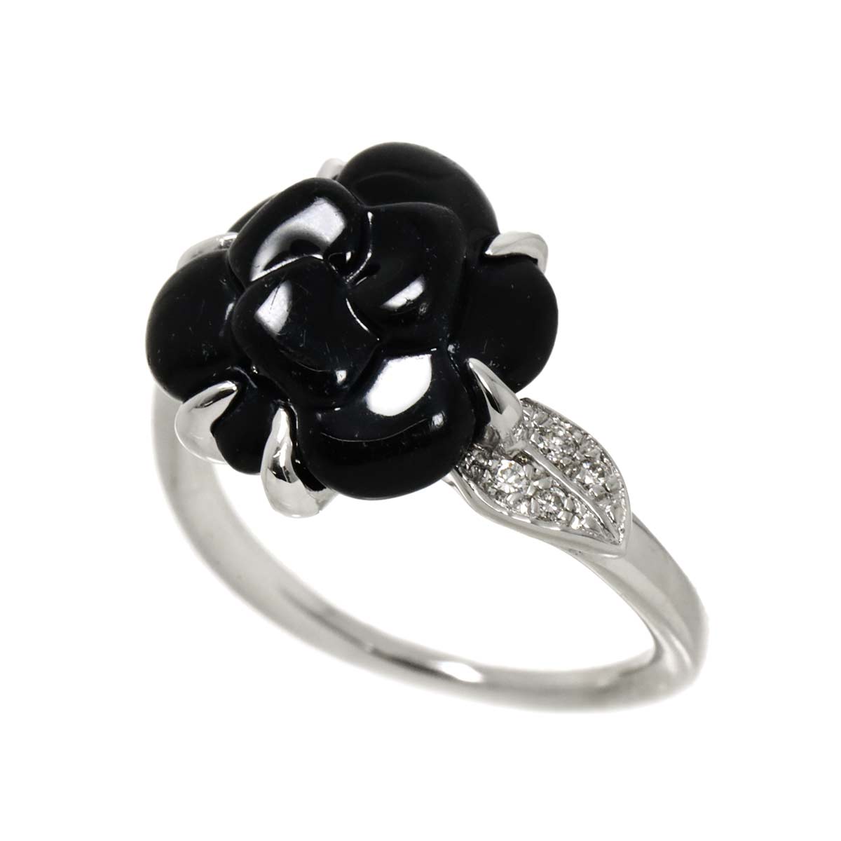Camelia Onyx Diamond Ring 18K WG 750 Size48 4.5(US) Onyx Diamond Ring 18K WG 750 Size48 4.5(US)