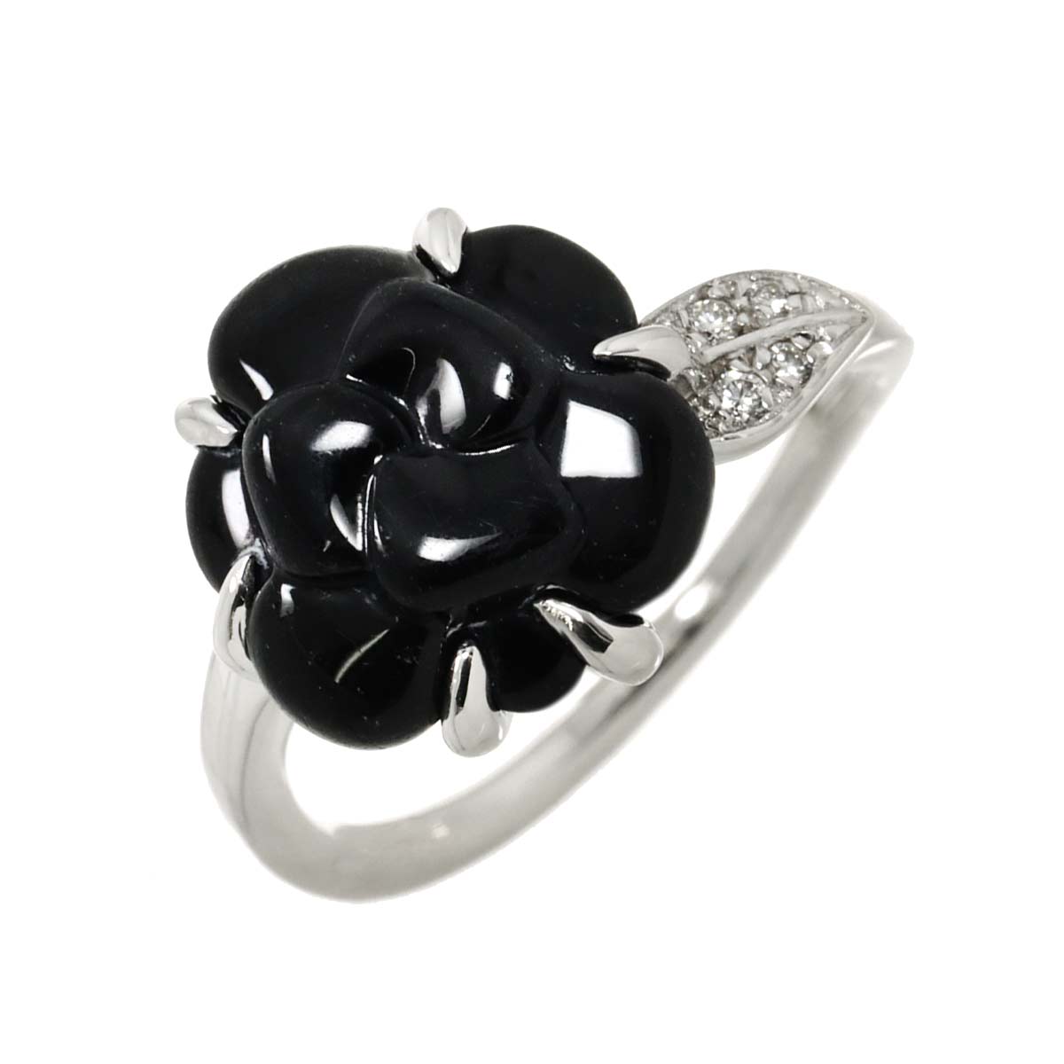 Camelia Onyx Diamond Ring 18K WG 750 Size48 4.5(US) Onyx Diamond Ring 18K WG 750 Size48 4.5(US)