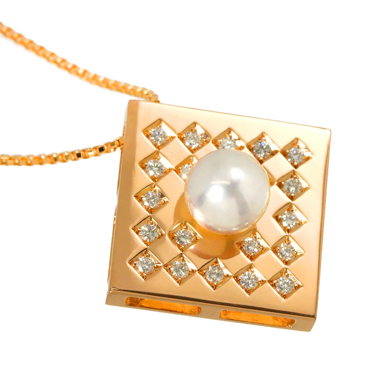 Akoya Pearl 7.4mm Diamond 0.33ct Necklace Brooch 18K PG 750