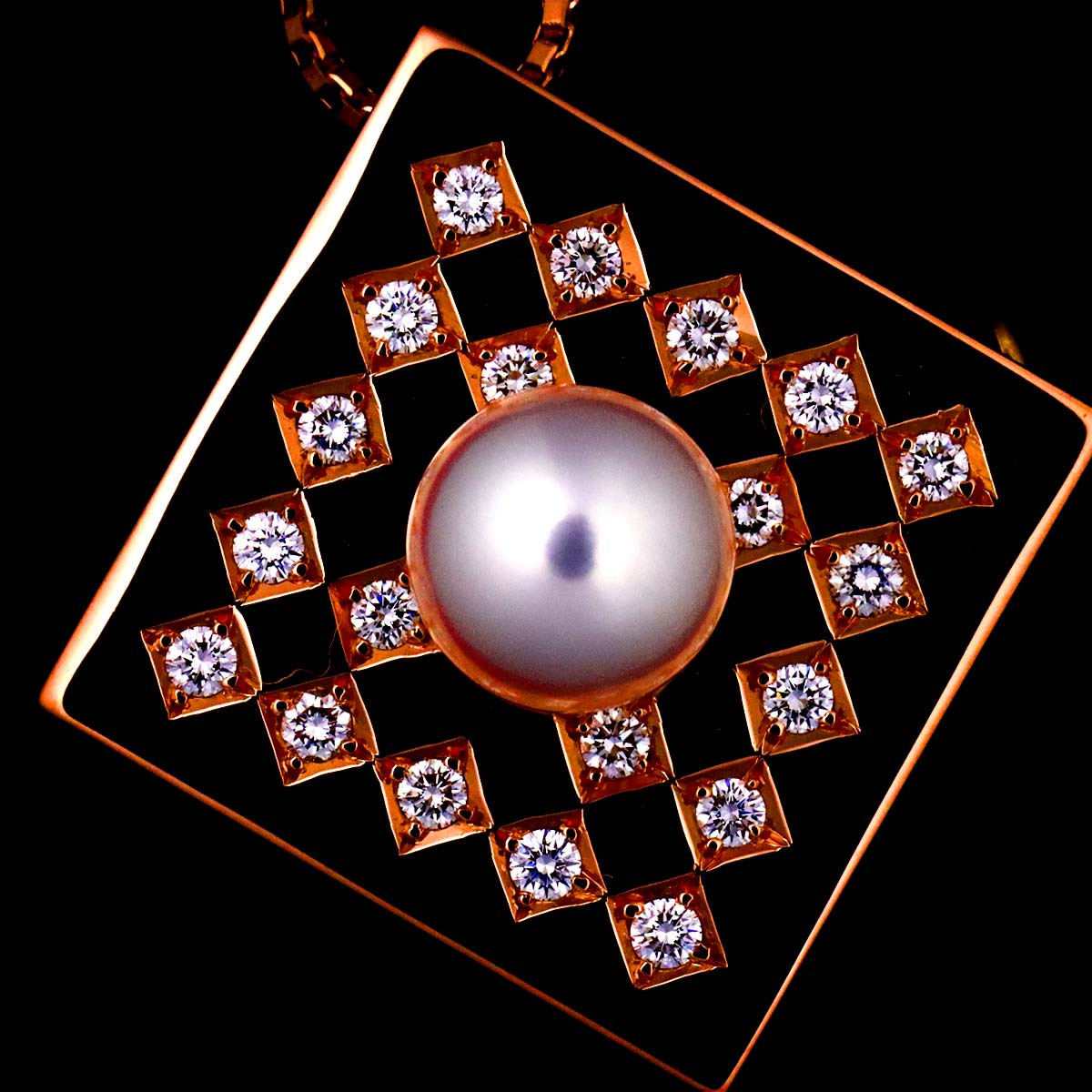 Akoya Pearl 7.4mm Diamond 0.33ct Necklace Brooch 18K PG 750