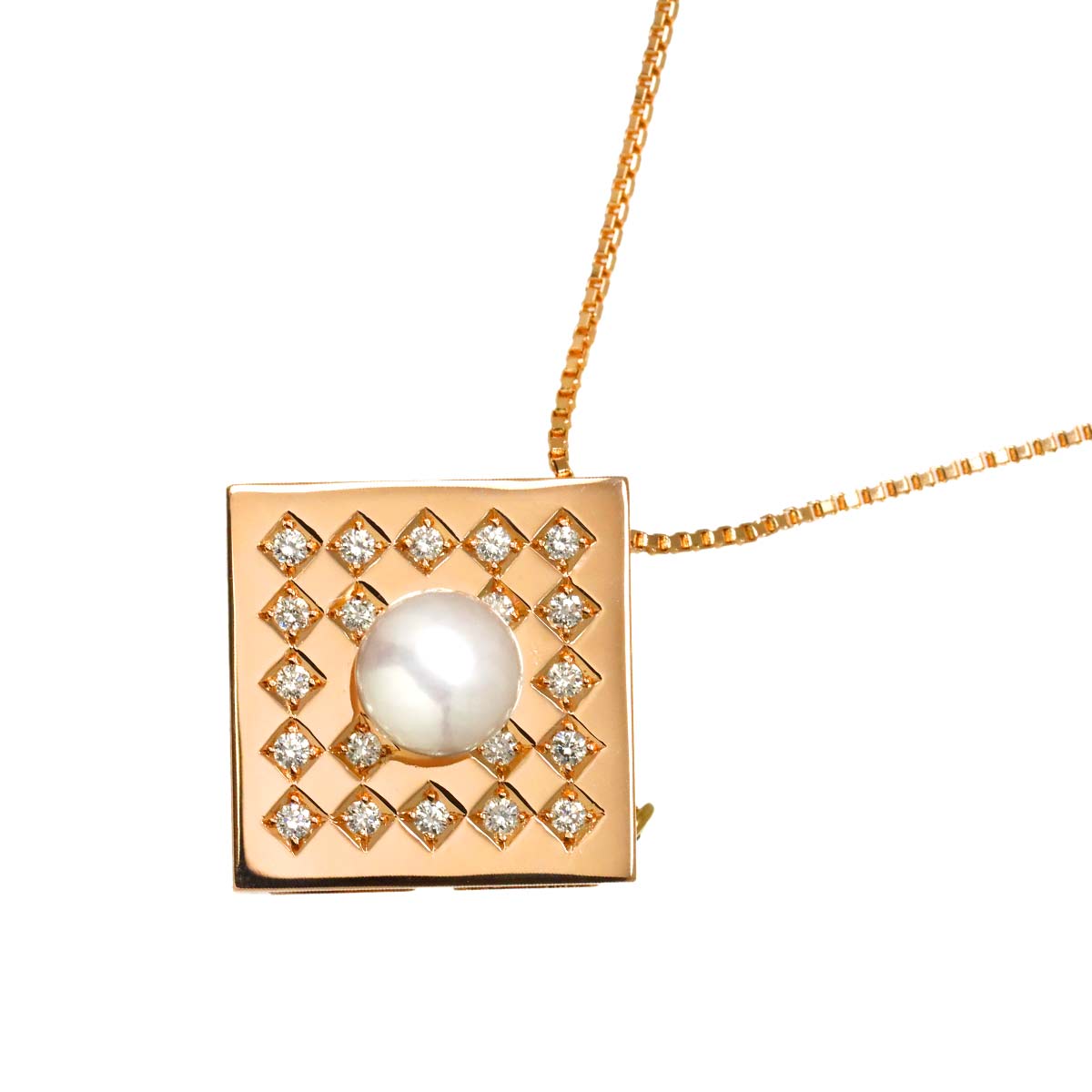 Akoya Pearl 7.4mm Diamond 0.33ct Necklace Brooch 18K PG 750