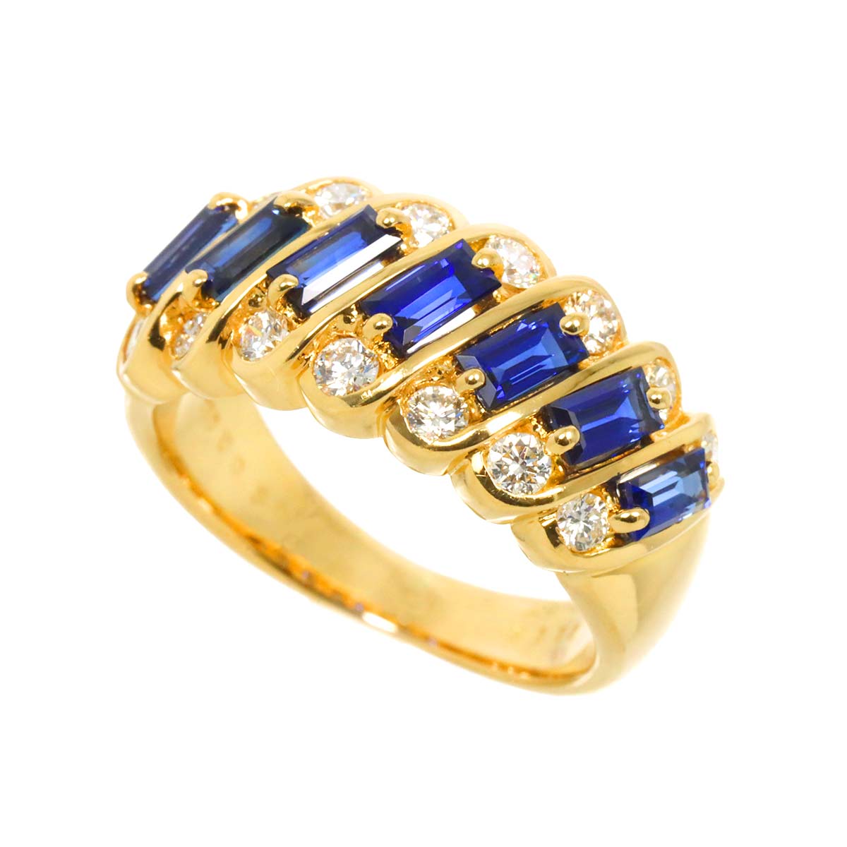 Sapphire 1.11ct Diamond 0.50ct Ring 18K YG 750 Size5.5-5.75(US)