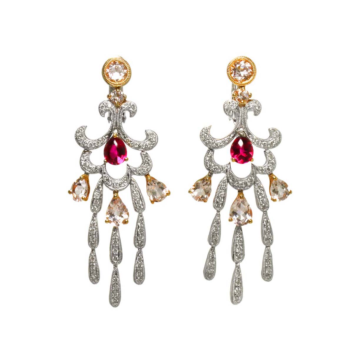 Tourmaline 0.70ct Morganite Diamond Earrings Clip-on 18K K18 WG 750
