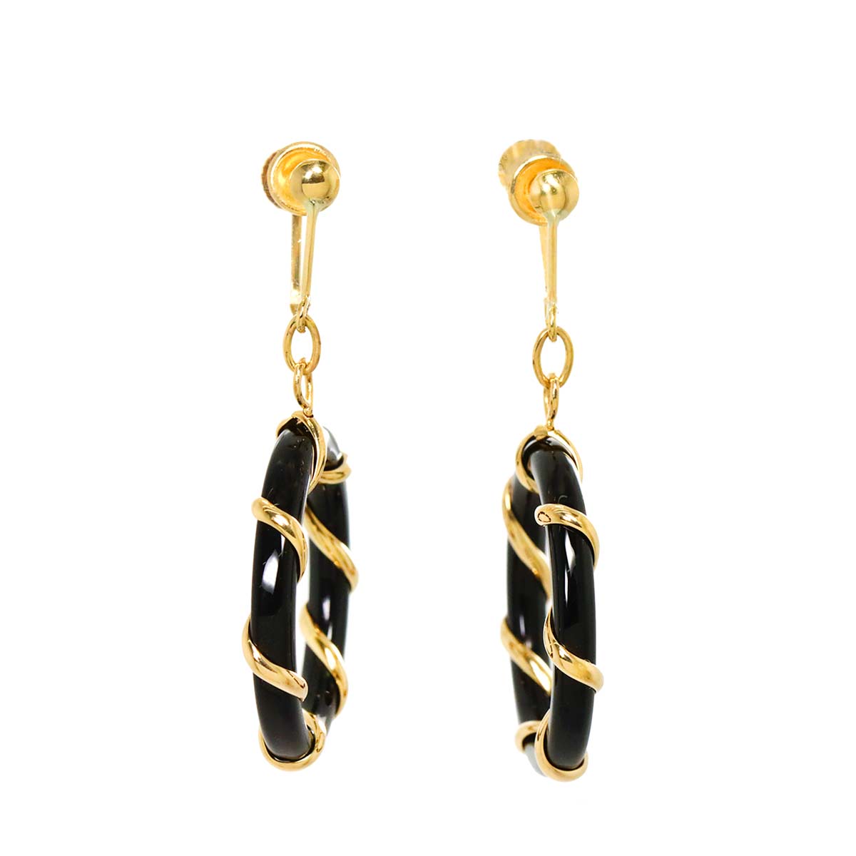 Onyx Earrings Clip-on 18K K18 YG 750