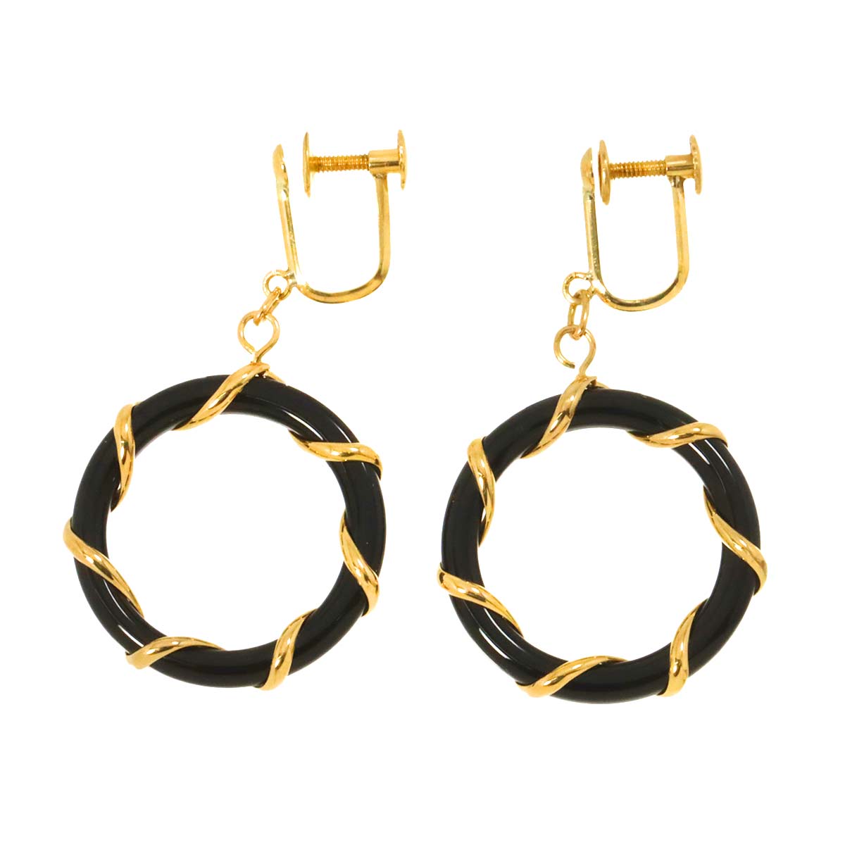 Onyx Earrings Clip-on 18K K18 YG 750