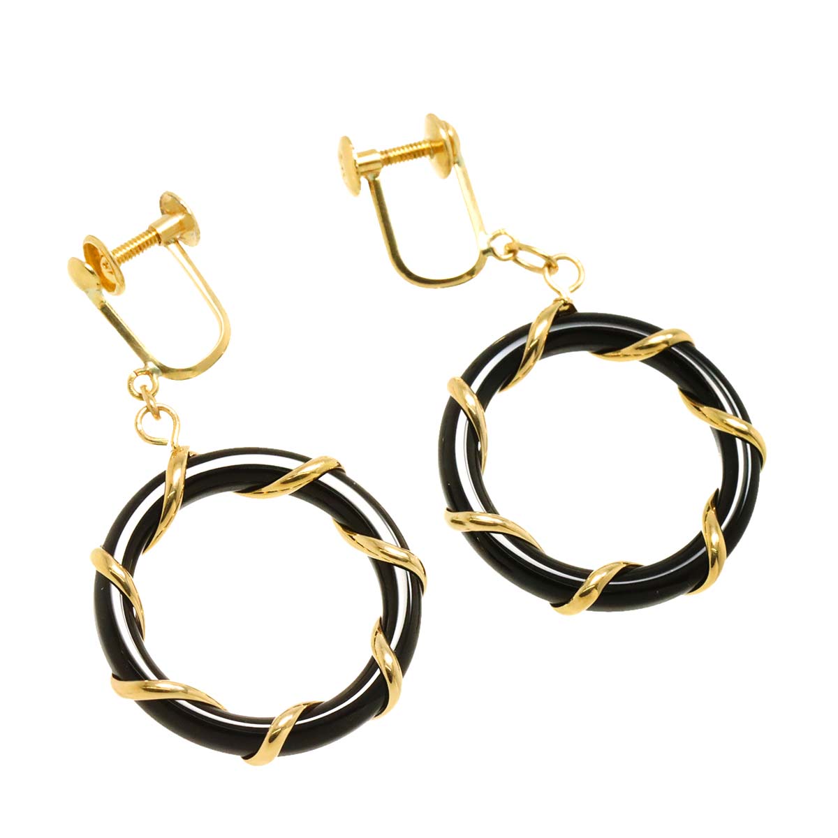 Onyx Earrings Clip-on 18K K18 YG 750