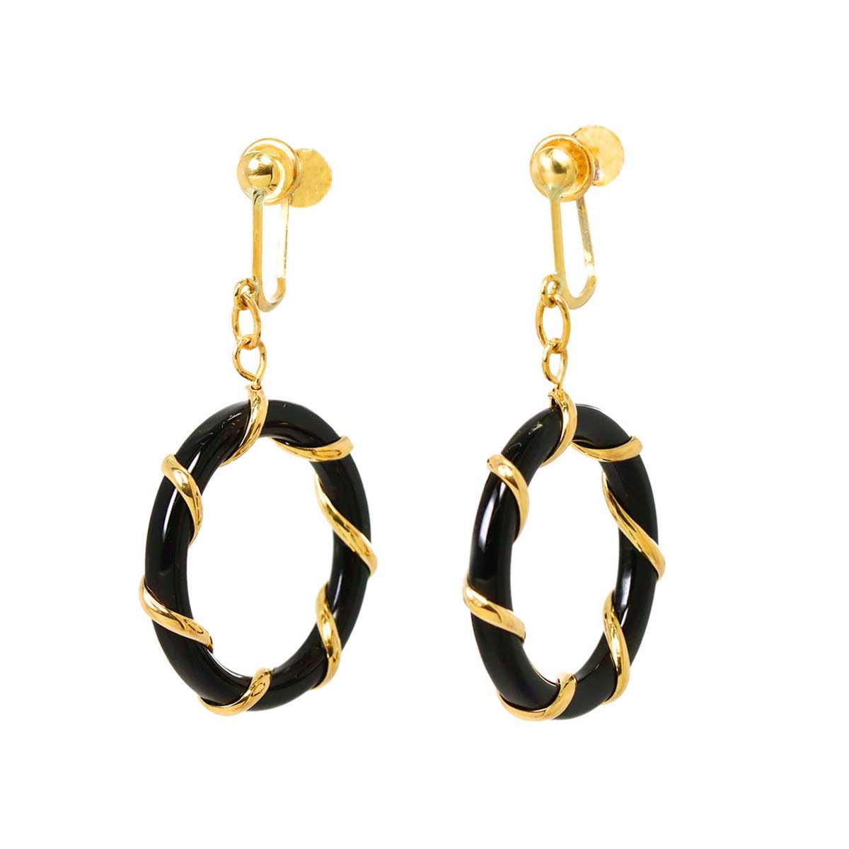 Onyx Earrings Clip-on 18K K18 YG 750