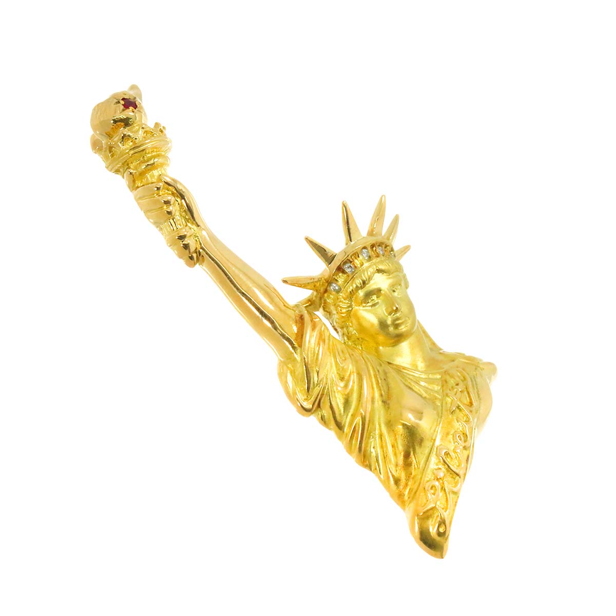 Diamond 0.03ct Ruby 0.03ct Brooch 18K YG Yellow Gold 750