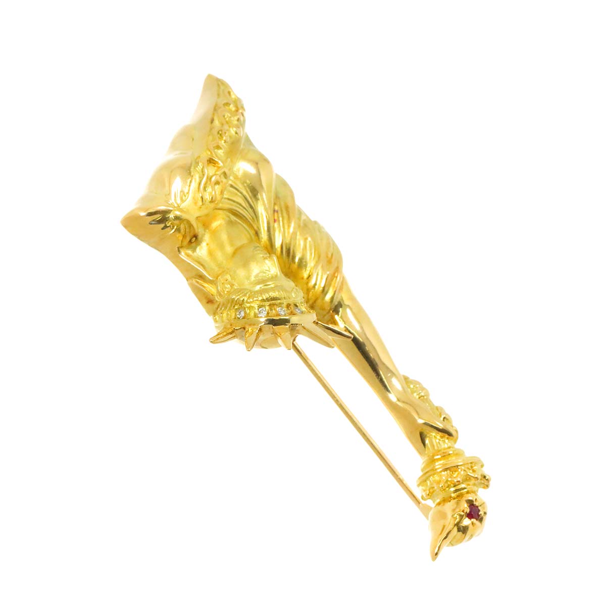 Diamond 0.03ct Ruby 0.03ct Brooch 18K YG Yellow Gold 750