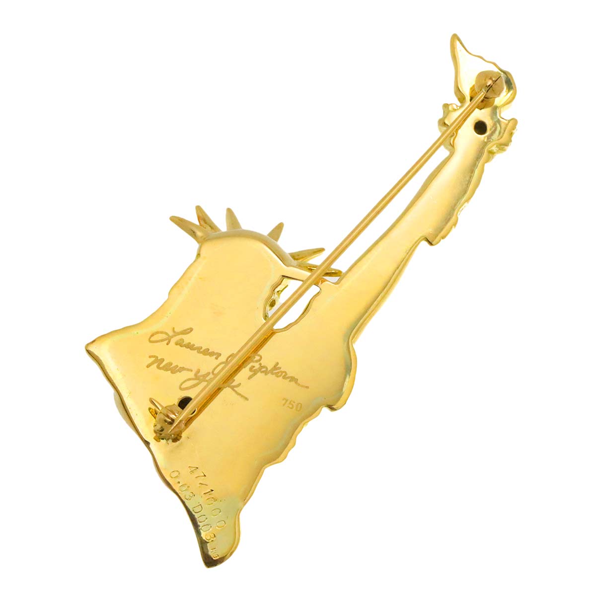 Diamond 0.03ct Ruby 0.03ct Brooch 18K YG Yellow Gold 750