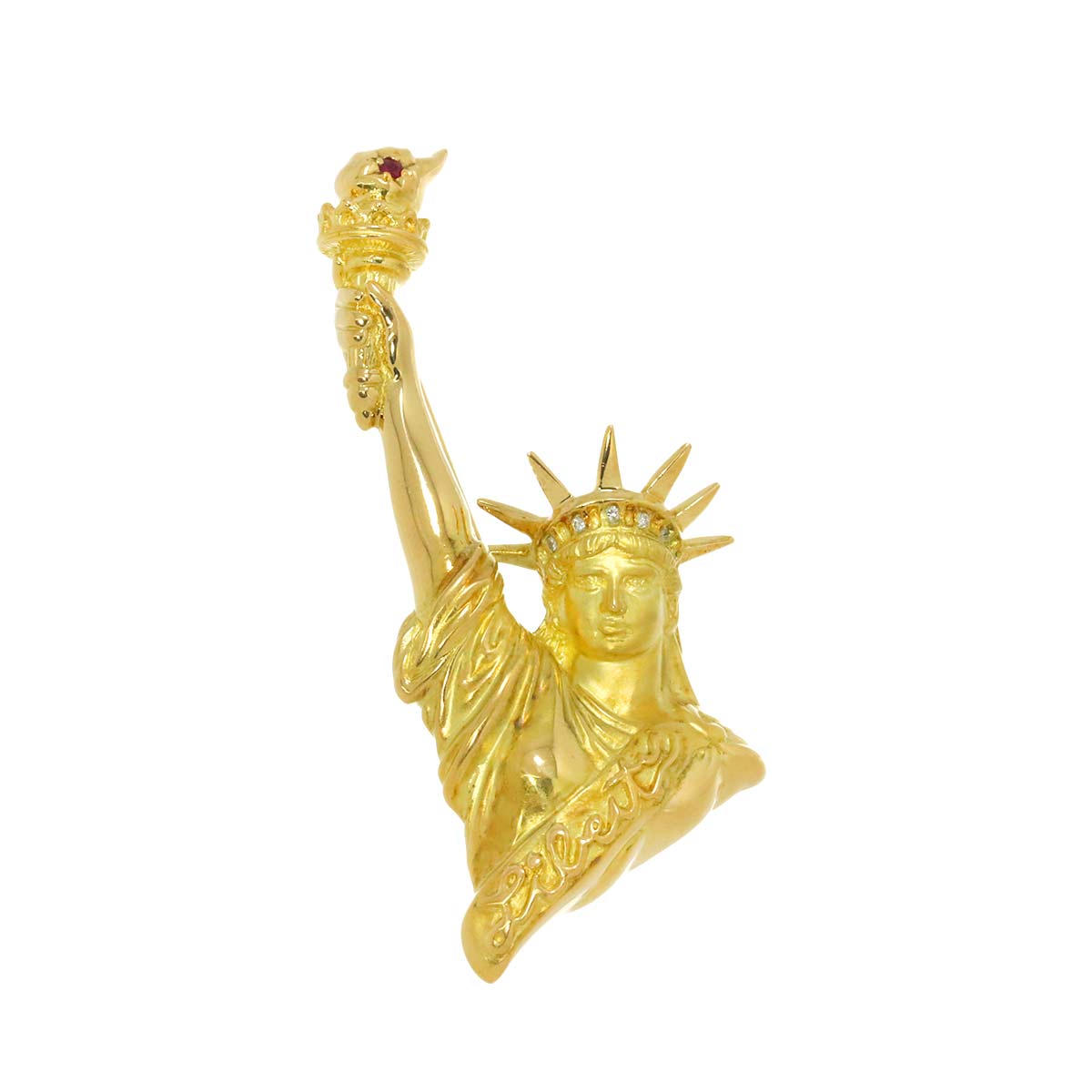 Diamond 0.03ct Ruby 0.03ct Brooch 18K YG Yellow Gold 750